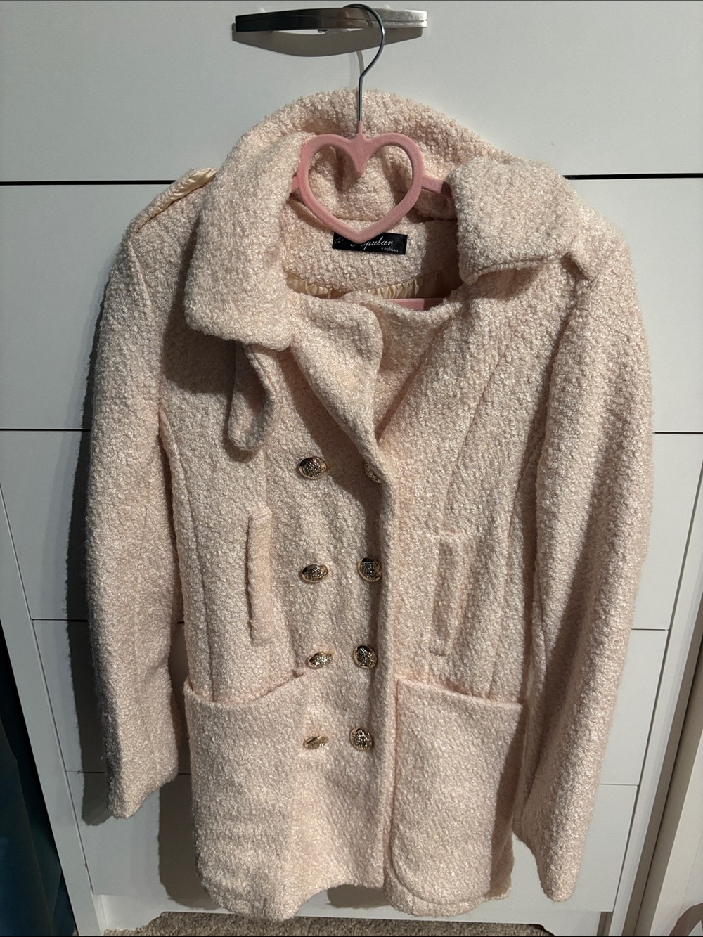 Light Pink Bouclé Double-Breasted Pea Coat No Size